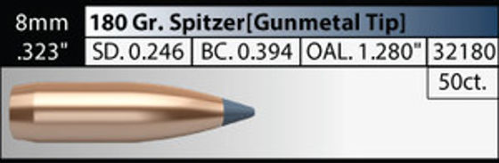 .323 (8mm) Nosler 180gr Bal Tip (50 ct.)