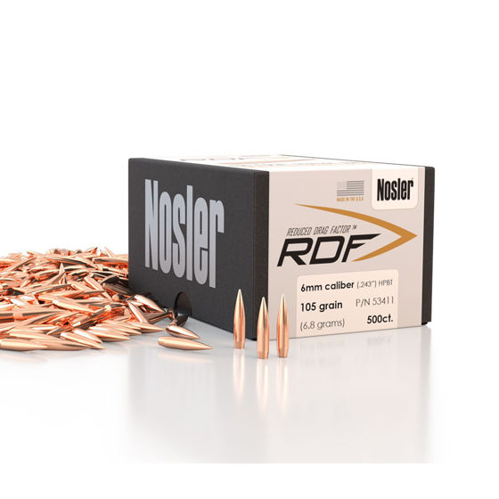 .243 6MM Nosler RDF HPBT 105grs. 500pk.