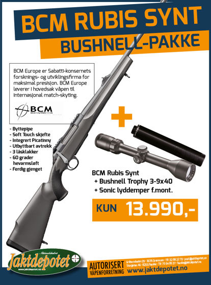 BCM Rubis, Bushnell 3-9x40, Sonic 45 Pakke