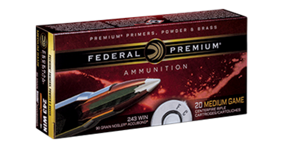 243 Win  Federal Premium Nosler Accubond  90grs. 20 pk.