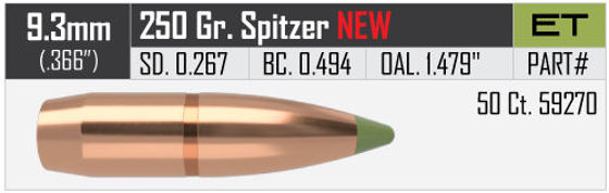 .366/9,3 Nosler 250 gr E-Tip Lead Free (50 ct.)