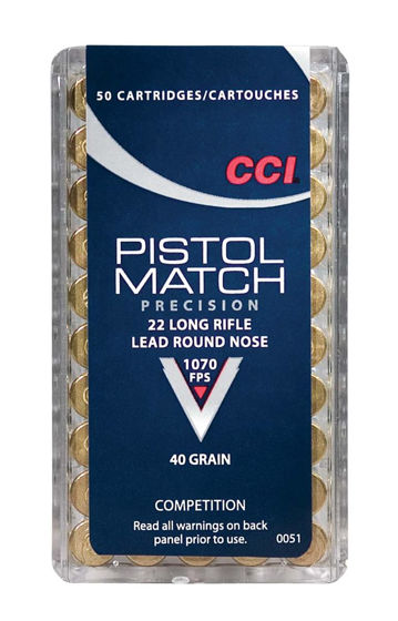 22 LR CCI Pistol Match 40grs. LRN 50pk.