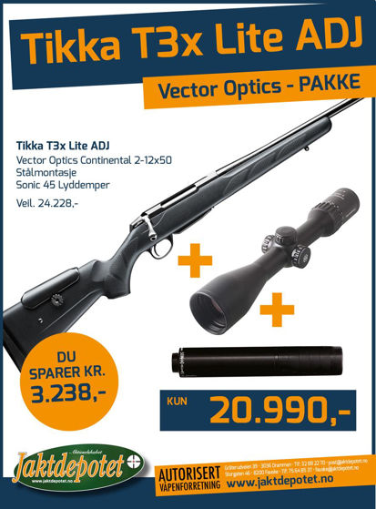 Tikka T3x ADJ, Vector Continental 2-12x50, Sonic 45 Pakke