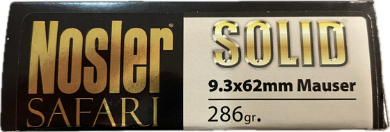 Bilde av 9,3x62 Nosler Safari Ammo Solid 286grs. 20 pk.