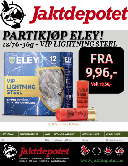 Bilde av 12/76 Eley VIP lighting Steel, 36g, US 1, 25 pk